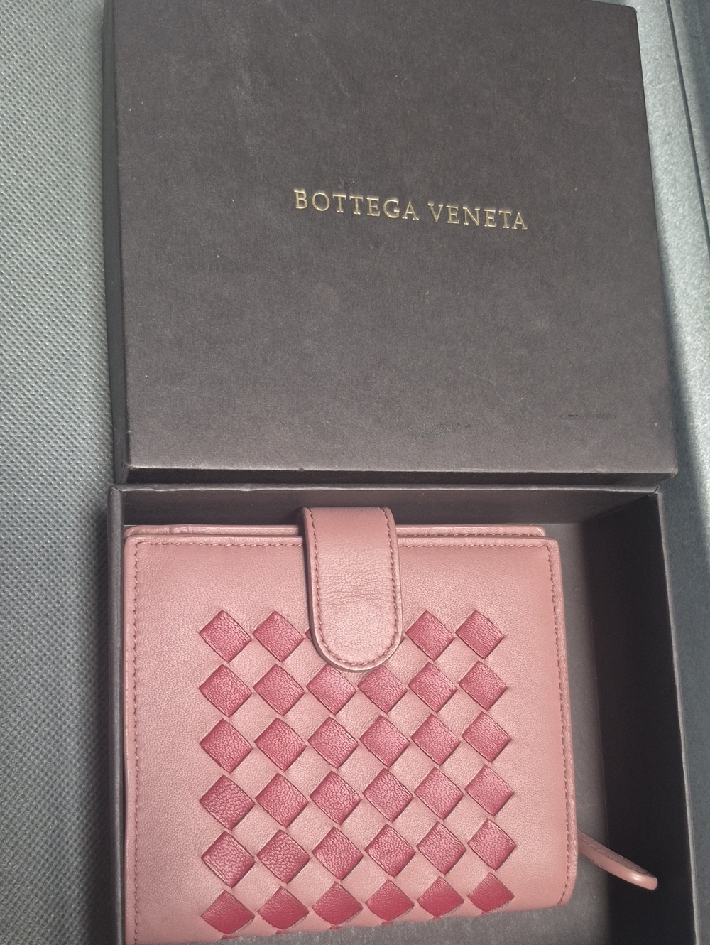 Bottega Veneta Rose Pink Woven Leather Compact Wallet